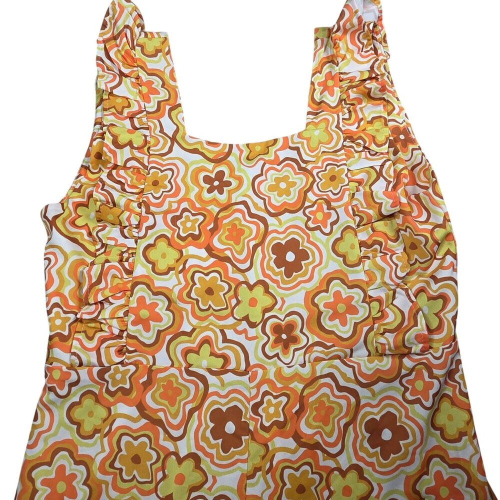 Dazey LA Womens Ruffle Sleeveless Retro Floral Jumpsuit Large